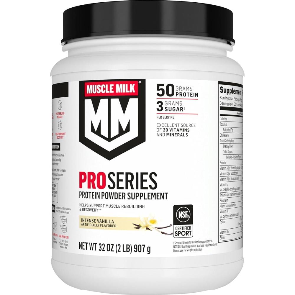 imageMuscle Milk Pro Series Protein Powder Supplement Knockout Chocolate 5 Pound 28 Servings 50g Protein 3g Sugar 20 Vitamins ampamp Minerals NSF Certified for Sport Workout RecoveryVanilla