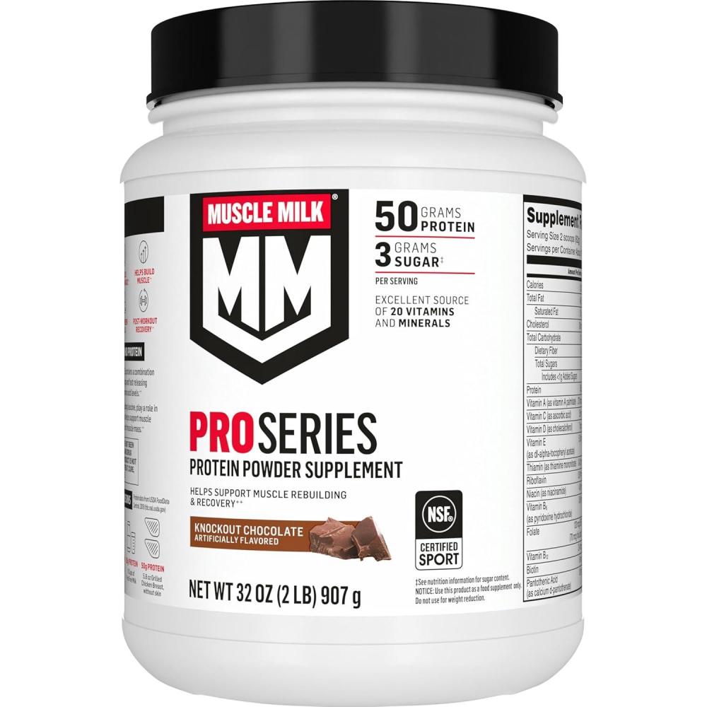 imageMuscle Milk Pro Series Protein Powder Supplement Knockout Chocolate 5 Pound 28 Servings 50g Protein 3g Sugar 20 Vitamins ampamp Minerals NSF Certified for Sport Workout RecoveryChocolate