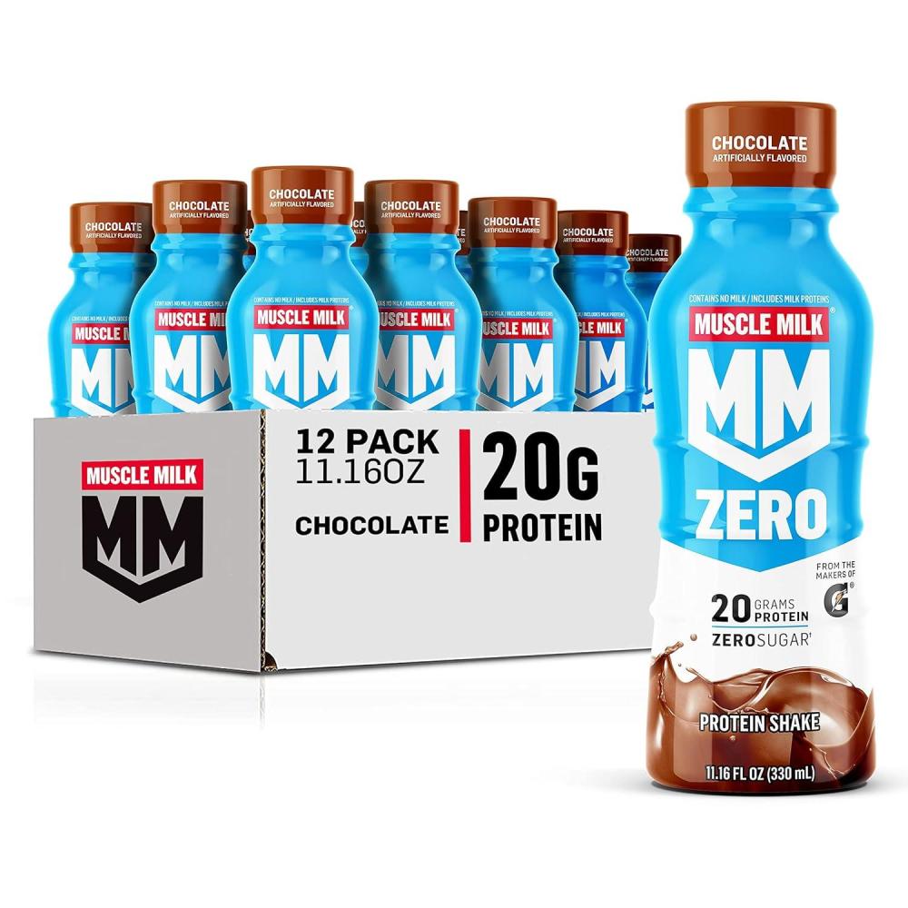 imageMuscle Milk Zero Protein Shake Vanilla Crme 20g Protein Zero Sugar 100 Calories Calcium Vitamins A C ampamp D 4g Fiber Energizing Snack Workout Recovery Packaging May Vary 1116 Fl Oz Pack of 12Chocolate