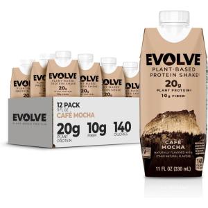imageEvolve Plant Based Protein Shake Vanilla Bean 20g Vegan Protein Dairy Free No Artificial Sweeteners NonGMO 10g Fiber 11 Fl Oz Pack of 12 Formula May VaryMocha