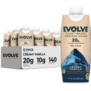 imageEvolve Plant Based Protein Shake Vanilla Bean 20g Vegan Protein Dairy Free No Artificial Sweeteners NonGMO 10g Fiber 11 Fl Oz Pack of 12 Formula May VaryVanilla
