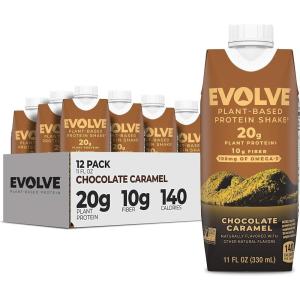 imageEvolve Plant Based Protein Shake Vanilla Bean 20g Vegan Protein Dairy Free No Artificial Sweeteners NonGMO 10g Fiber 11 Fl Oz Pack of 12 Formula May VaryChocolate Caramel