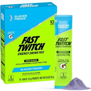 imageFast Twitch Energy Drink Mix from Gatorade Powder Sticks Cool Blue 008oz Packets 10 Pack Zero Sugar Caffeine ElectrolytesGlacier Freeze