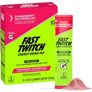 imageFast Twitch Energy Drink Mix from Gatorade Powder Sticks Cool Blue 008oz Packets 10 Pack Zero Sugar Caffeine ElectrolytesStrawberry Watermelon
