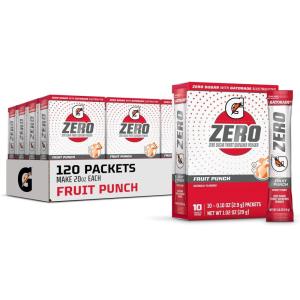 imageGatorade G Zero Sports Drink Mix Powder Packets Glacier Freeze Electrolyte Powder Drink Mix for Hydration Zero Sugar Total 120 PacketsFruit Punch