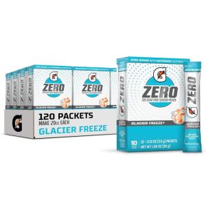 imageGatorade G Zero Sports Drink Mix Powder Packets Glacier Freeze Electrolyte Powder Drink Mix for Hydration Zero Sugar Total 120 PacketsGlacier Freeze