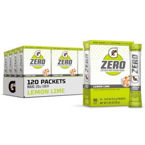 imageGatorade G Zero Sports Drink Mix Powder Packets Glacier Freeze Electrolyte Powder Drink Mix for Hydration Zero Sugar Total 120 PacketsLemonLime