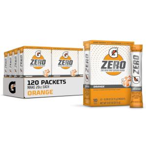 imageGatorade G Zero Sports Drink Mix Powder Packets Glacier Freeze Electrolyte Powder Drink Mix for Hydration Zero Sugar Total 120 PacketsOrange