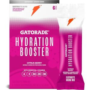 imageGatorade Hydration Booster Electrolyte Drink Mix Powder Packets Tropical Mango Advanced Electrolyte Blend No Added Colors No Artificial Sweeteners Essential Vitamins A C B3 B5 B6 Makes 20 Fl Oz 6 PackCitrus Berry