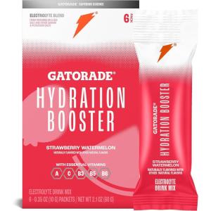 imageGatorade Hydration Booster Electrolyte Drink Mix Powder Packets Tropical Mango Advanced Electrolyte Blend No Added Colors No Artificial Sweeteners Essential Vitamins A C B3 B5 B6 Makes 20 Fl Oz 6 PackStrawberry Watermelon