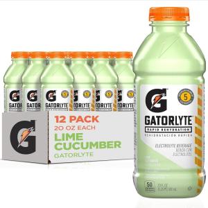 imageGatorlyte Rapid Rehydration Electrolyte Drink Strawberry Kiwi Specialized Blend of 5 Electrolytes Lower Sugar No Artificial Sweeteners No Artificial Flavors 20 fl oz Bottles 12 PackLime Cucumber