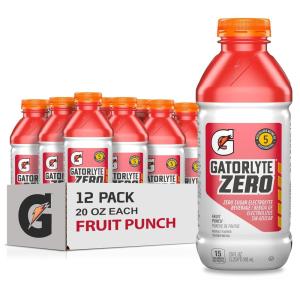 imageGatorlyte Zero Rehydration Electrolyte Drink 3 Flavor Variety Pack Specialized Blend of 5 Electrolytes Zero Sugar No Artificial Sweeteners No Artificial Flavors 20 fl oz Bottles 12 PackFruit Punch