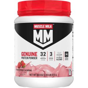 imageMuscle Milk Genuine Protein Powder Chocolate 494 Pound 32 Servings 32g Protein 2g Sugar Calcium Vitamins A C ampamp D NSF Certified for Sport Energizing Snack Packaging May VaryStrawberry