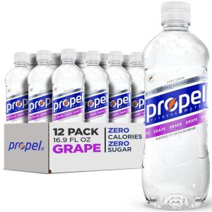 imagePropel Electrolyte Enhanced Water Sports Drink Lemon Flavored Water Zero Calorie ampamp Zero Sugar Hydration with Electrolytes and Vitamins C ampamp E 169 fl oz Water Bottles 12 PackGrape