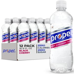 imagePropel Electrolyte Enhanced Water Sports Drink Lemon Flavored Water Zero Calorie ampamp Zero Sugar Hydration with Electrolytes and Vitamins C ampamp E 169 fl oz Water Bottles 12 PackBlack Cherry