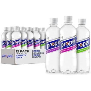 imagePropel Electrolyte Enhanced Water Sports Drink Lemon Flavored Water Zero Calorie ampamp Zero Sugar Hydration with Electrolytes and Vitamins C ampamp E 169 fl oz Water Bottles 12 PackGrape  Berry  Kiwi Strawberry