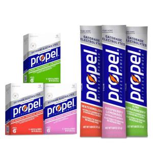 imagePropel Immune Support Electrolyte Enhanced Water Drink Mix Powder Packets Variety Pack 100 DV Vitamin C Good source of Zinc Zero Sugar Hydration with Electrolytes and Vitamins 30 PacketsKiwi Strawberry Variety