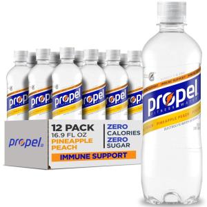 imagePropel Immune Support Electrolyte Enhanced Water Sports Drink Pineapple Peach Flavored Water 100 DV Vitamin C  Zinc Zero Calorie ampamp Zero Sugar Hydration with Electrolytes and Vitamins 169 fl oz Water Bottles 12 PackPineapple Peach