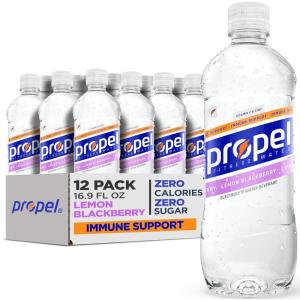 imagePropel Immune Support Electrolyte Enhanced Water Sports Drink Pineapple Peach Flavored Water 100 DV Vitamin C  Zinc Zero Calorie ampamp Zero Sugar Hydration with Electrolytes and Vitamins 169 fl oz Water Bottles 12 PackLemon Blackberry